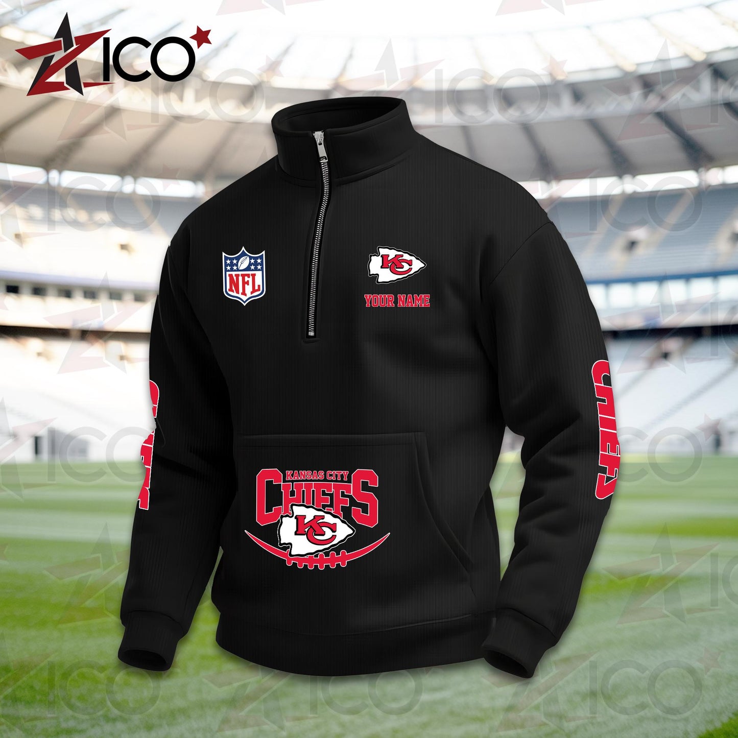 Kansas City Chiefs High Neck Half Zip Pocket Sweatshirt New Trending AZTG2DPS000048