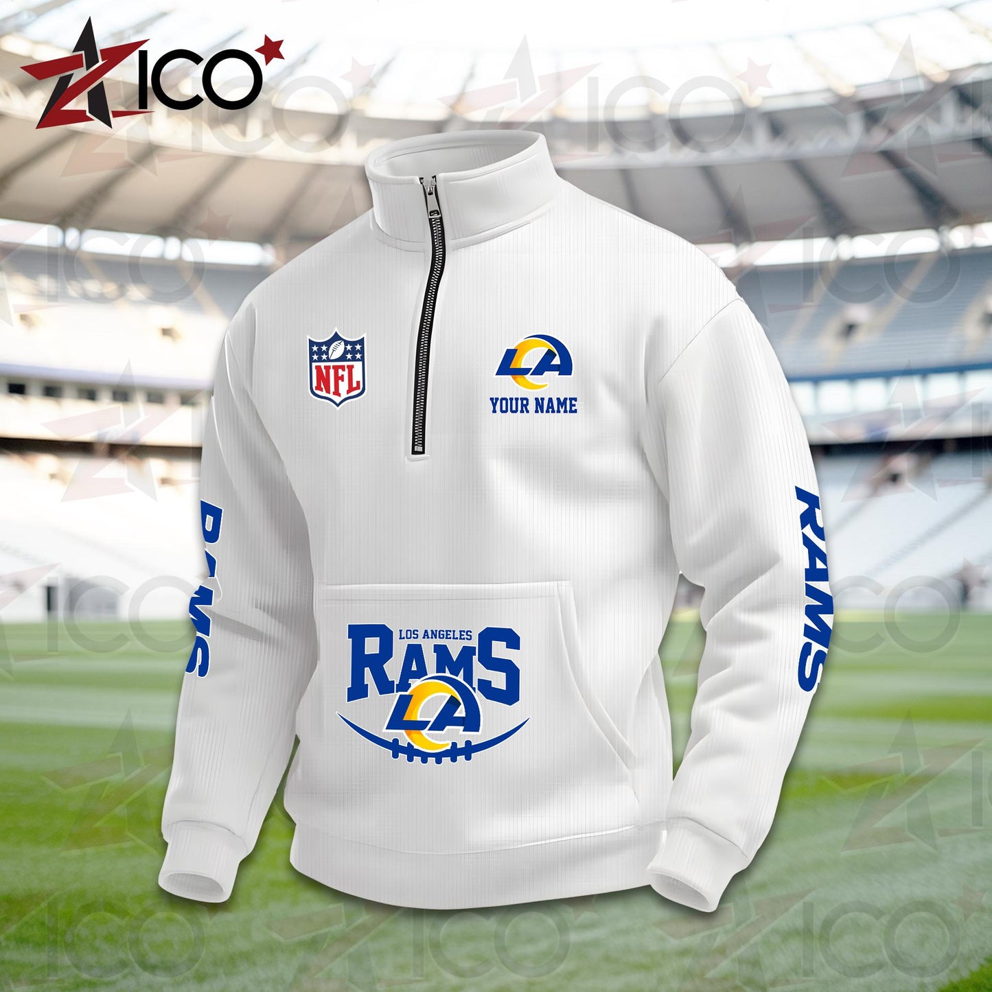 Los Angeles Rams High Neck Half Zip Pocket Sweatshirt New Trending AZTG2DPS000051