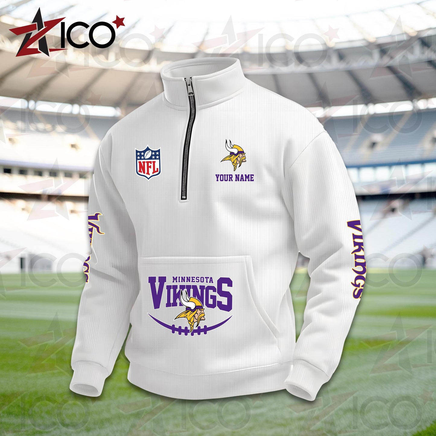Minnesota Vikings High Neck Half Zip Pocket Sweatshirt New Trending AZTG2DPS000053