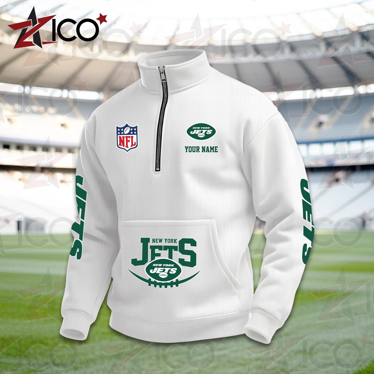 New York Jets High Neck Half Zip Pocket Sweatshirt New Trending AZTG2DPS000057