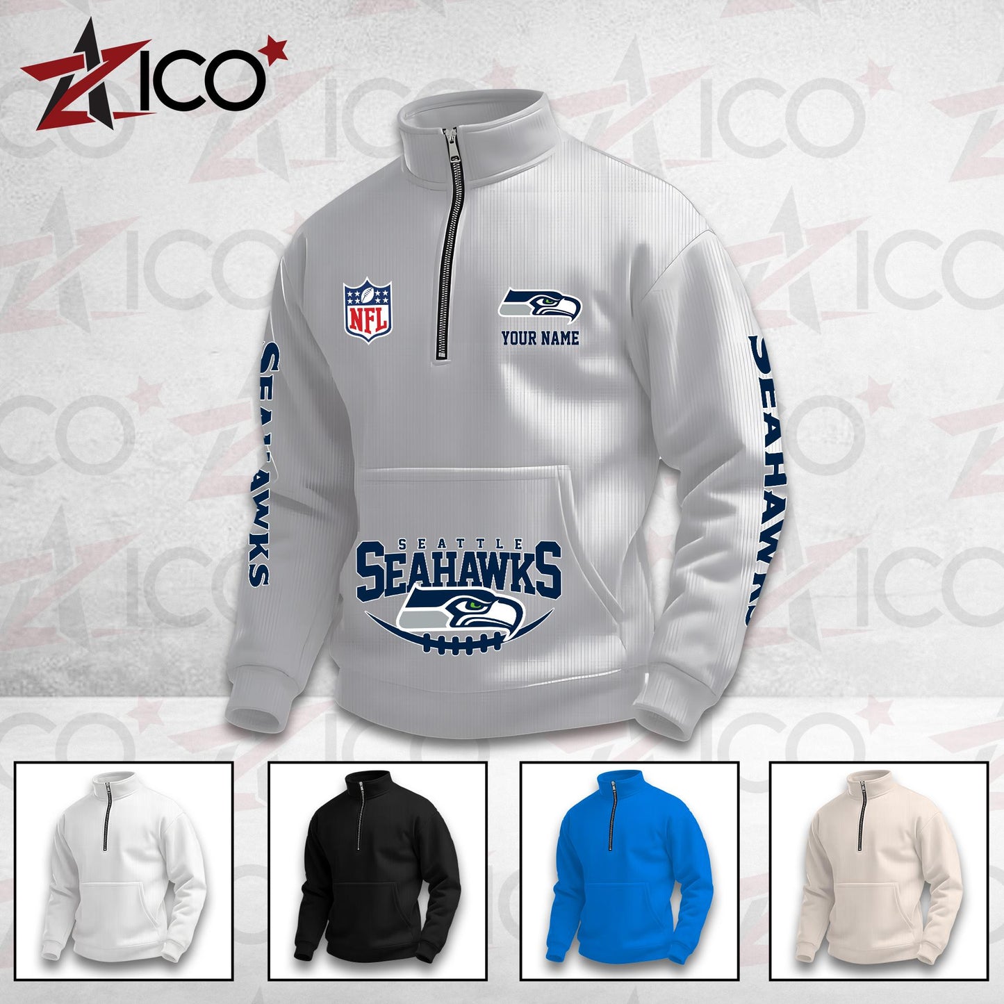 Seattle Seahawks High Neck Half Zip Pocket Sweatshirt New Trending AZTG2DPS000061