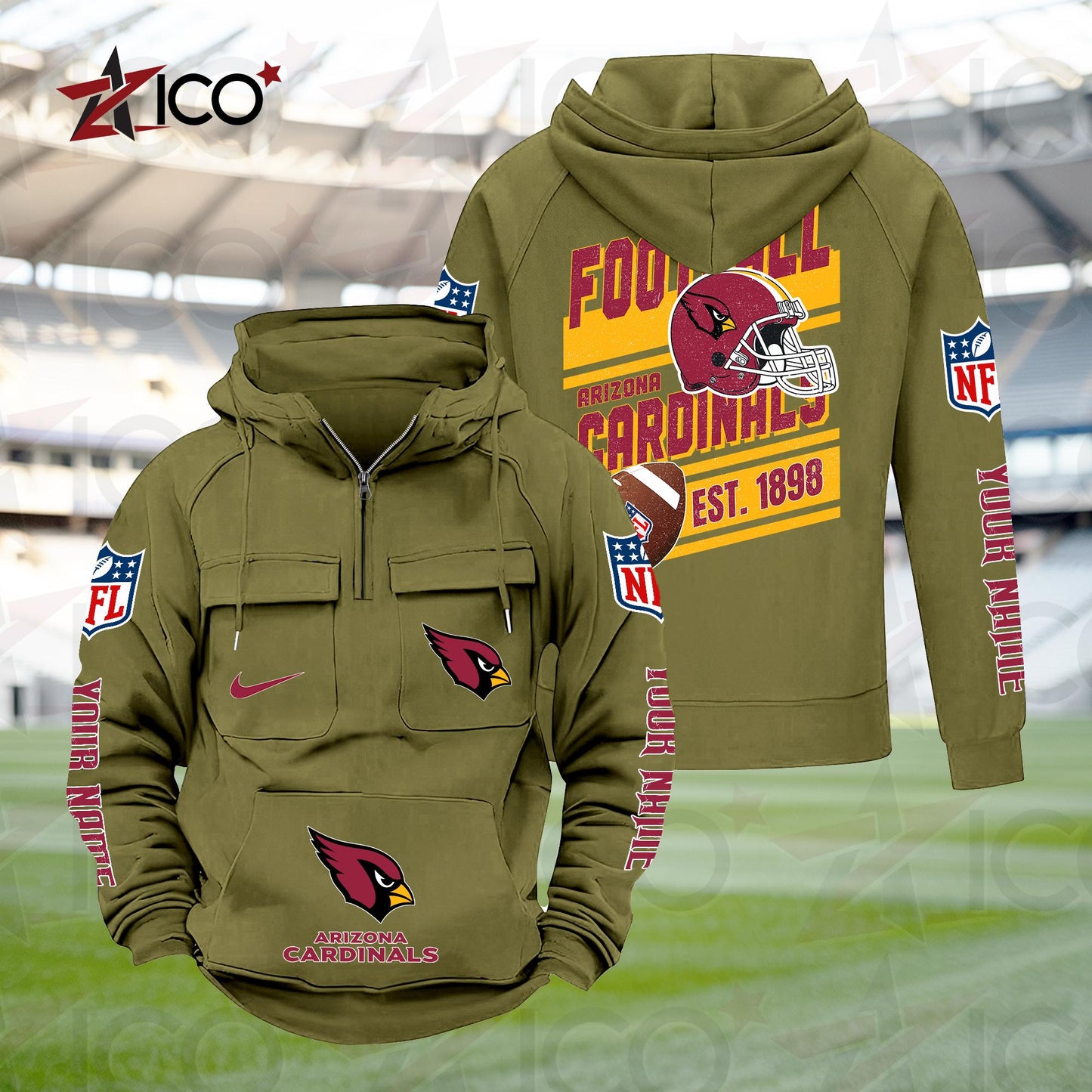 Arizona Cardinals Personalized Multi-Pockets Zip Hoodie New 2025 AZTGMZHD000221