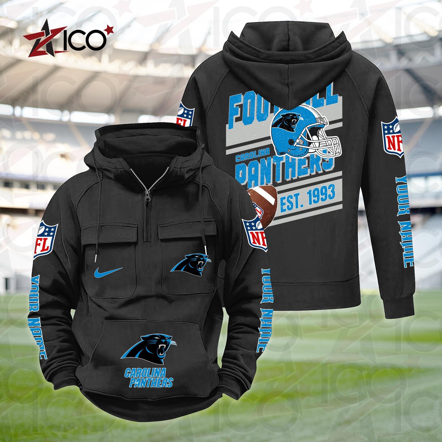 Carolina Panthers Personalized Multi-Pockets Zip Hoodie New 2025 AZTGMZHD000225