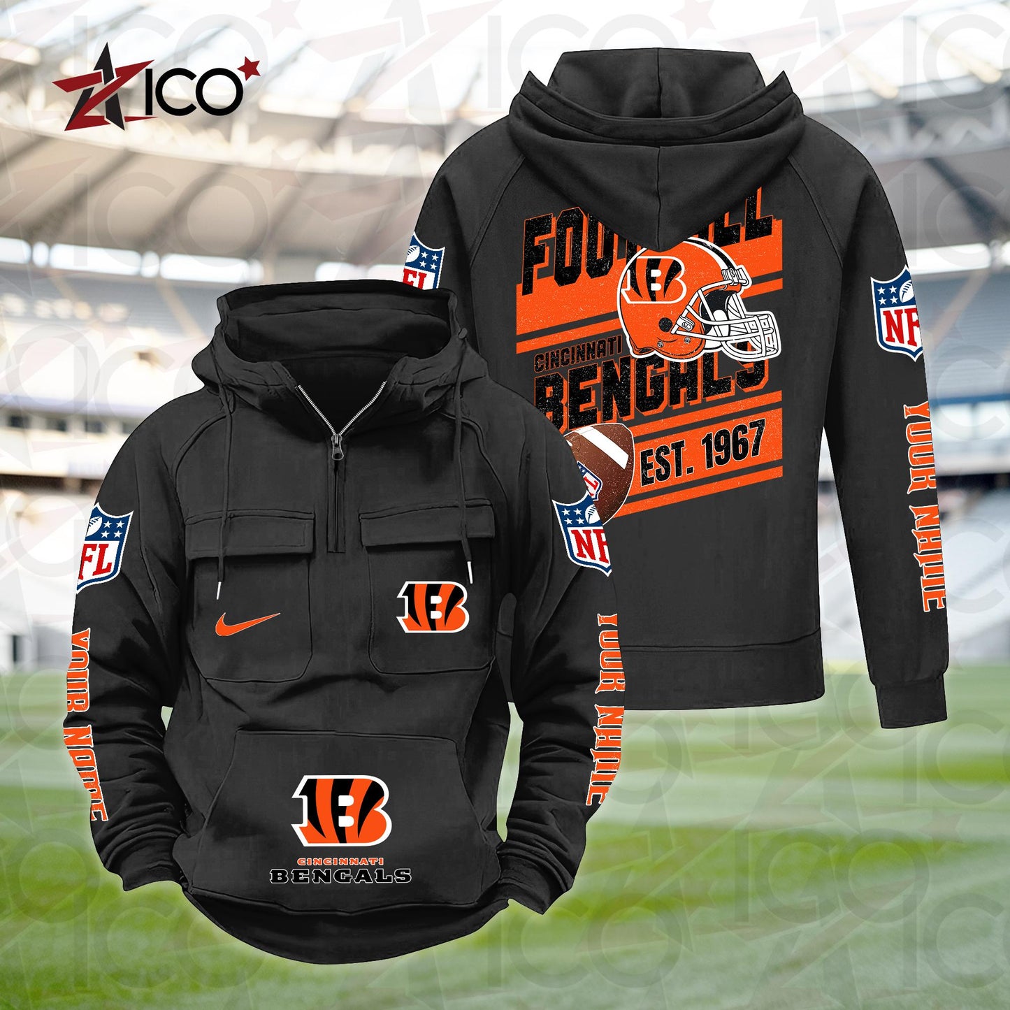 Cincinnati Bengals Personalized Multi-Pockets Zip Hoodie New 2025 AZTGMZHD000227