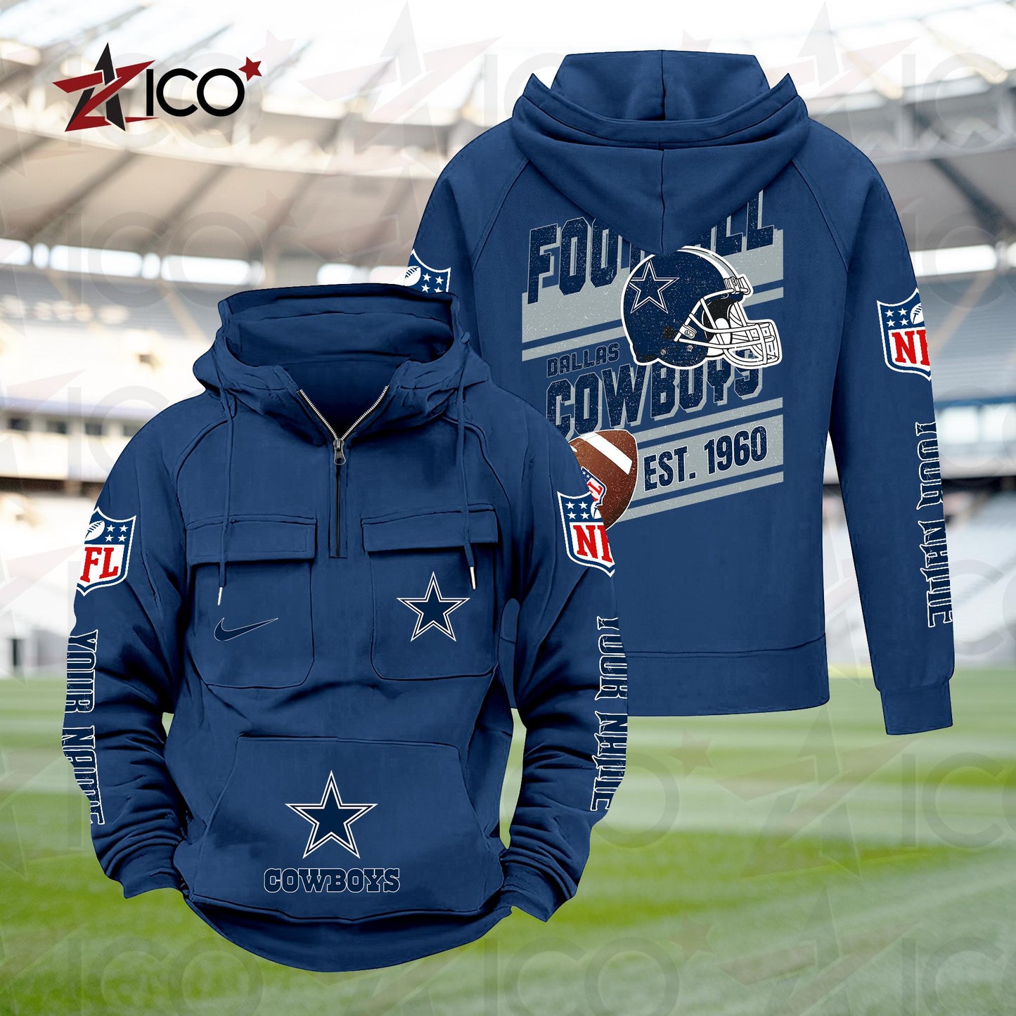 Dallas Cowboys Personalized Multi-Pockets Zip Hoodie New 2025 AZTGMZHD000229