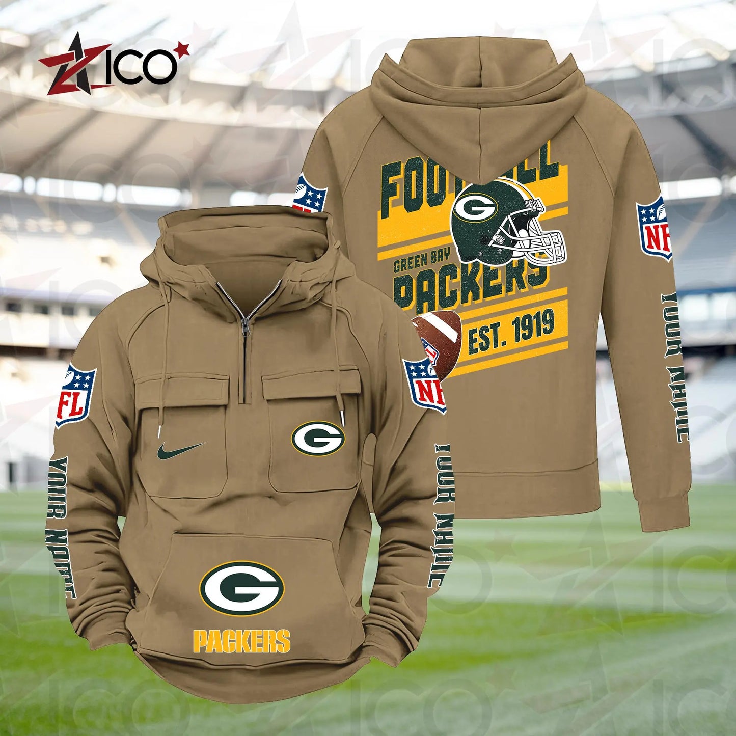Green Bay Packers Personalized Multi-Pockets Zip Hoodie New 2025 AZTGMZHD000232