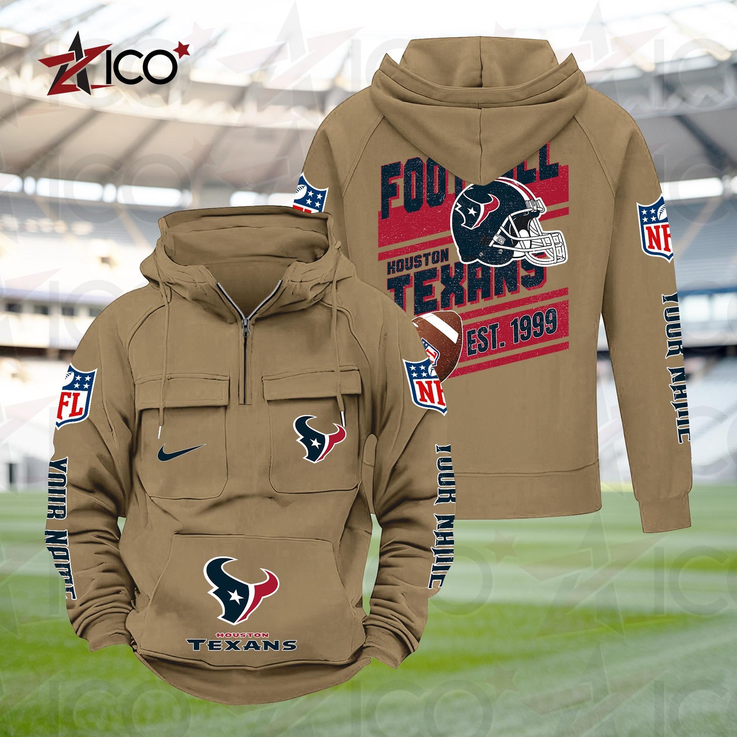 Houston Texans Personalized Multi-Pockets Zip Hoodie New 2025 AZTGMZHD000233