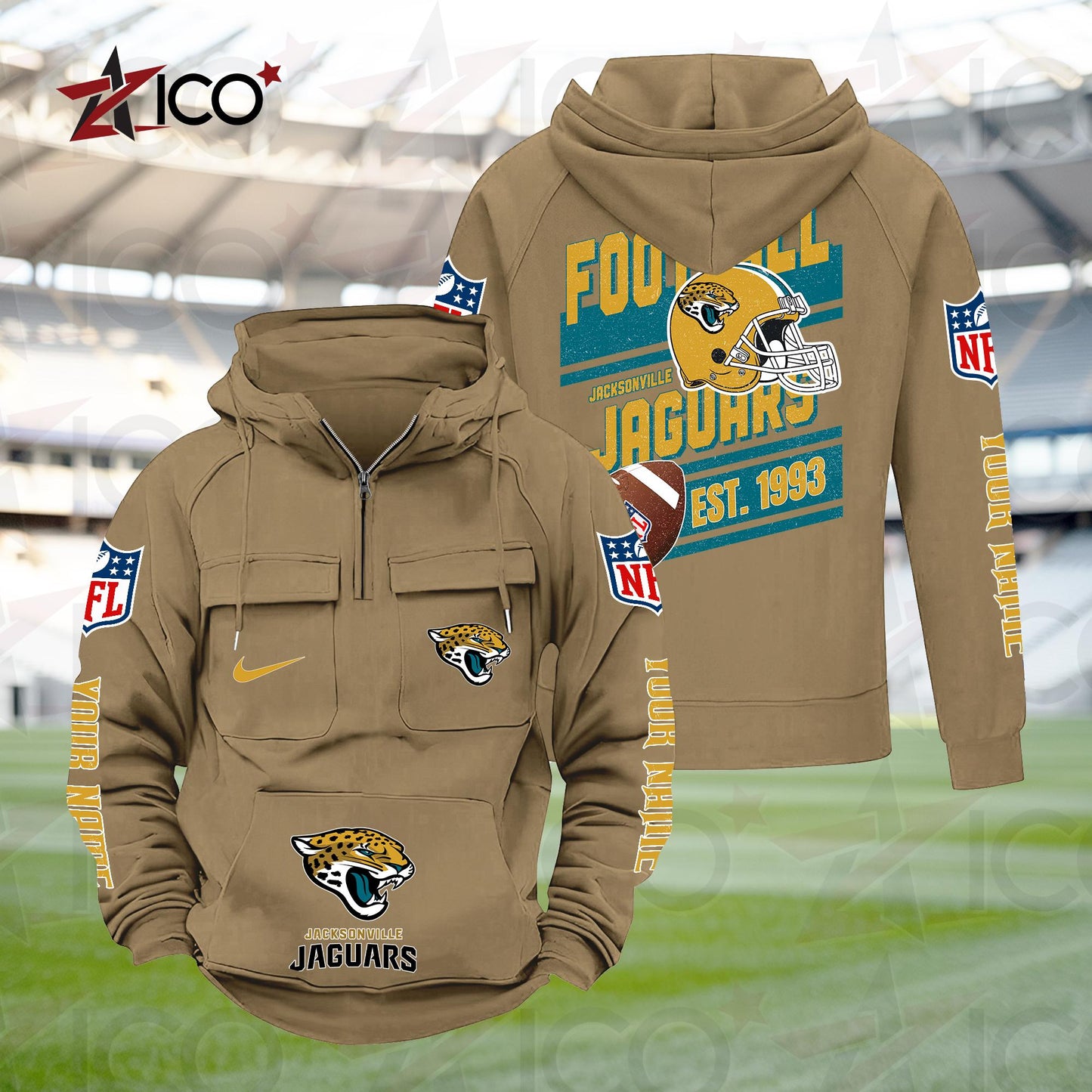 Jacksonville Jaguars Personalized Multi-Pockets Zip Hoodie New 2025 AZTGMZHD000235