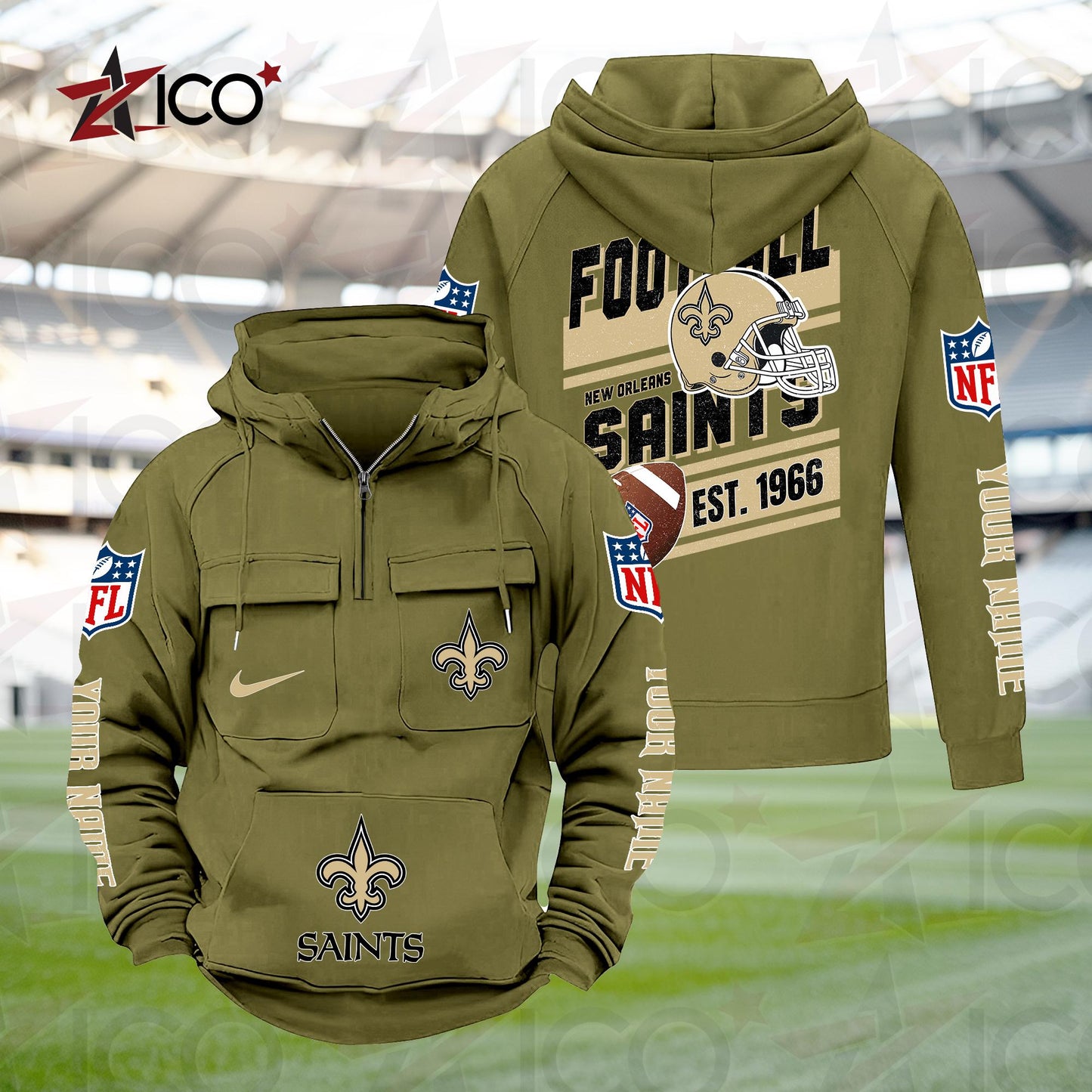 New Orleans Saints Personalized Multi-Pockets Zip Hoodie New 2025 AZTGMZHD000243