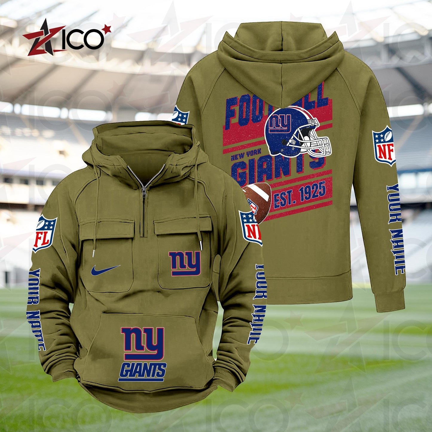 New York Giants Personalized Multi-Pockets Zip Hoodie New 2025 AZTGMZHD000244