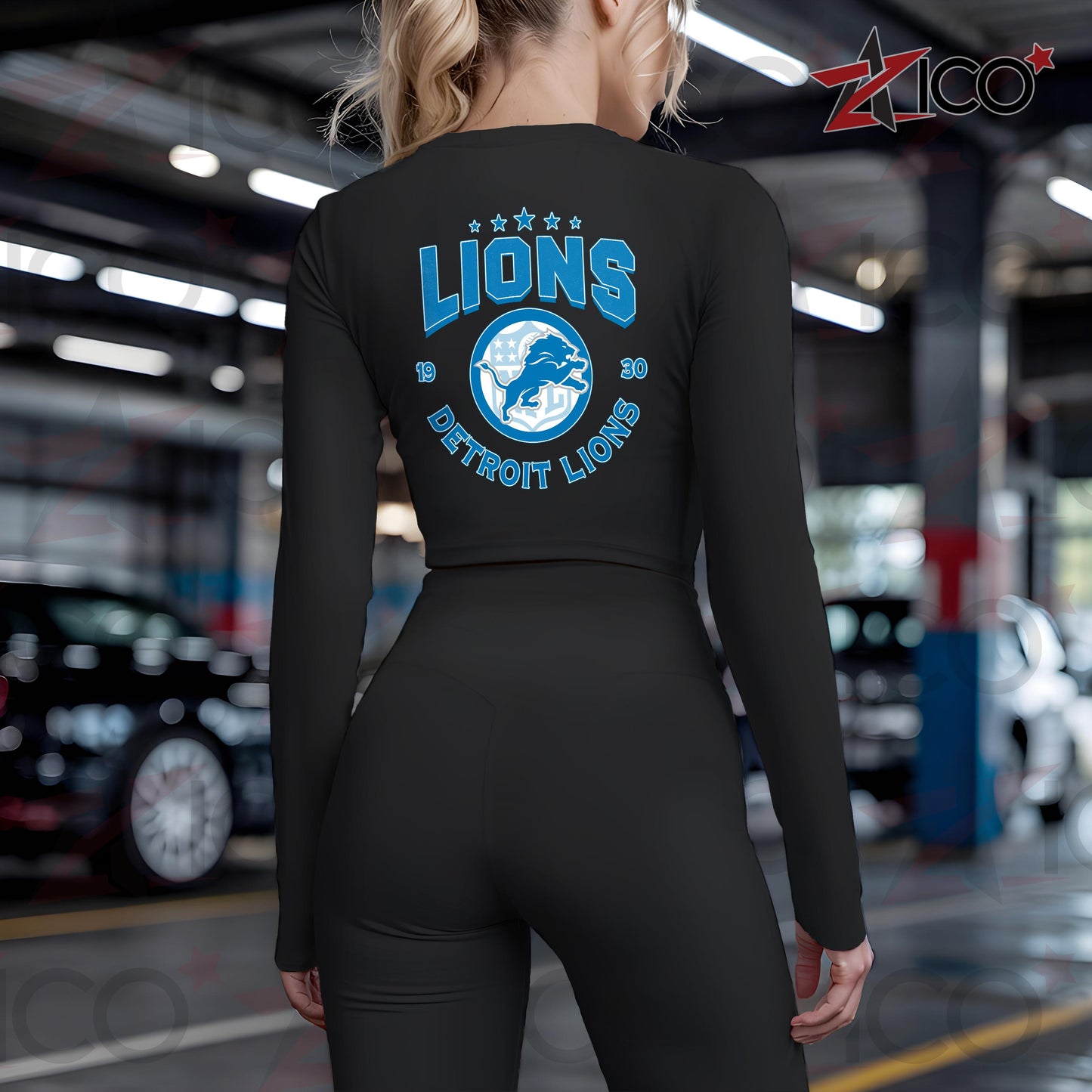 Detroit Lions Women Workout Set Zipper Long Sleeve Sport Top and Leggings AZTN2DWS000006