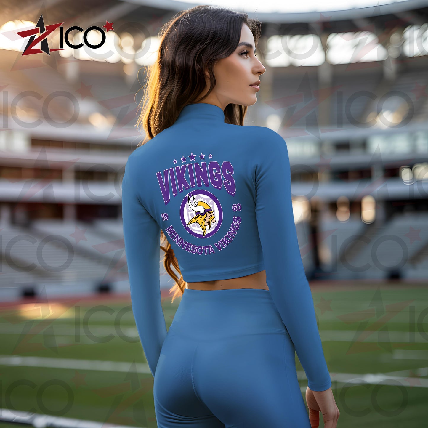 Minnesota Vikings Women Workout Set Zipper Long Sleeve Sport Top and Leggings AZTN2DWS000009