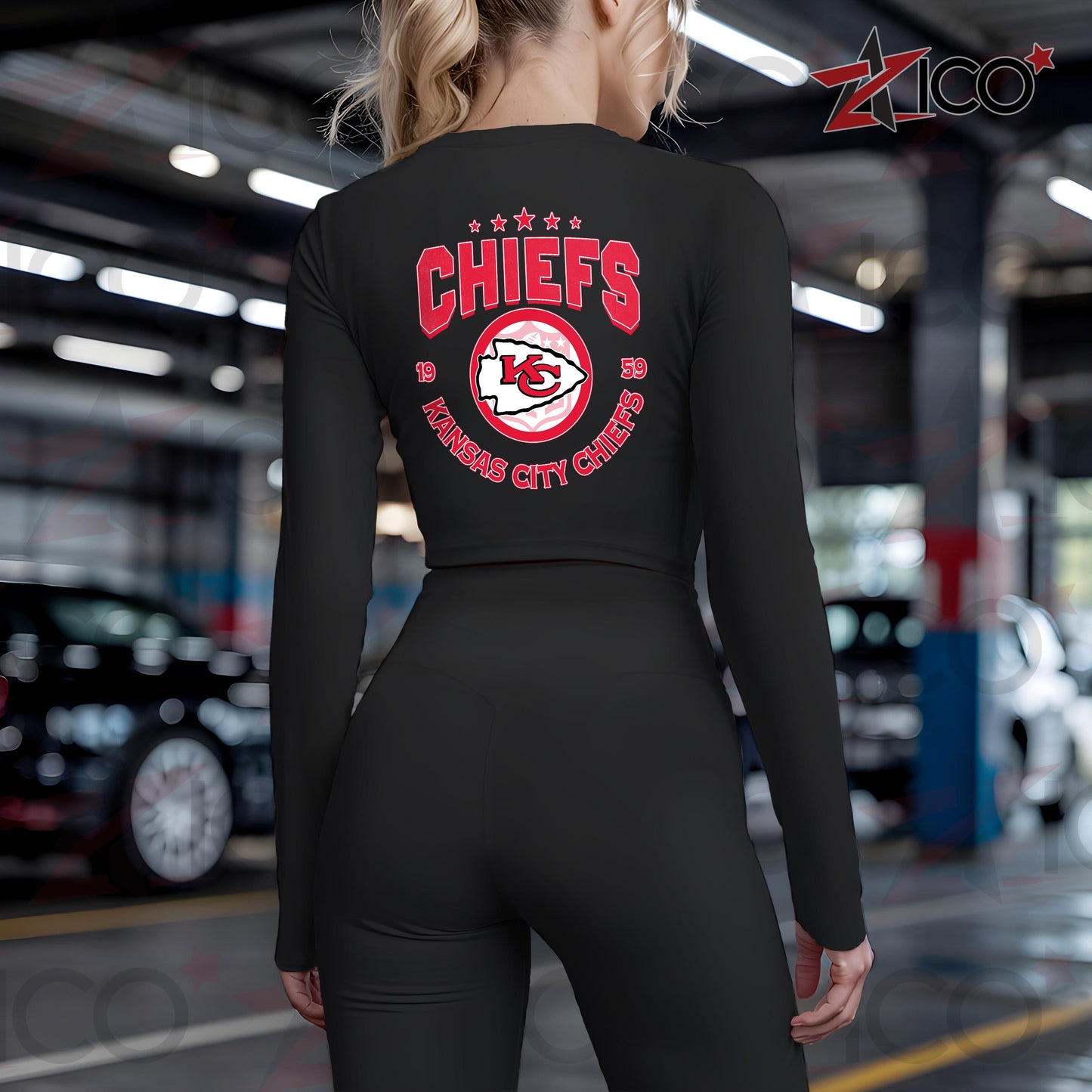Kansas City Chiefs Women Workout Set Zipper Long Sleeve Sport Top and Leggings AZTN2DWS000025