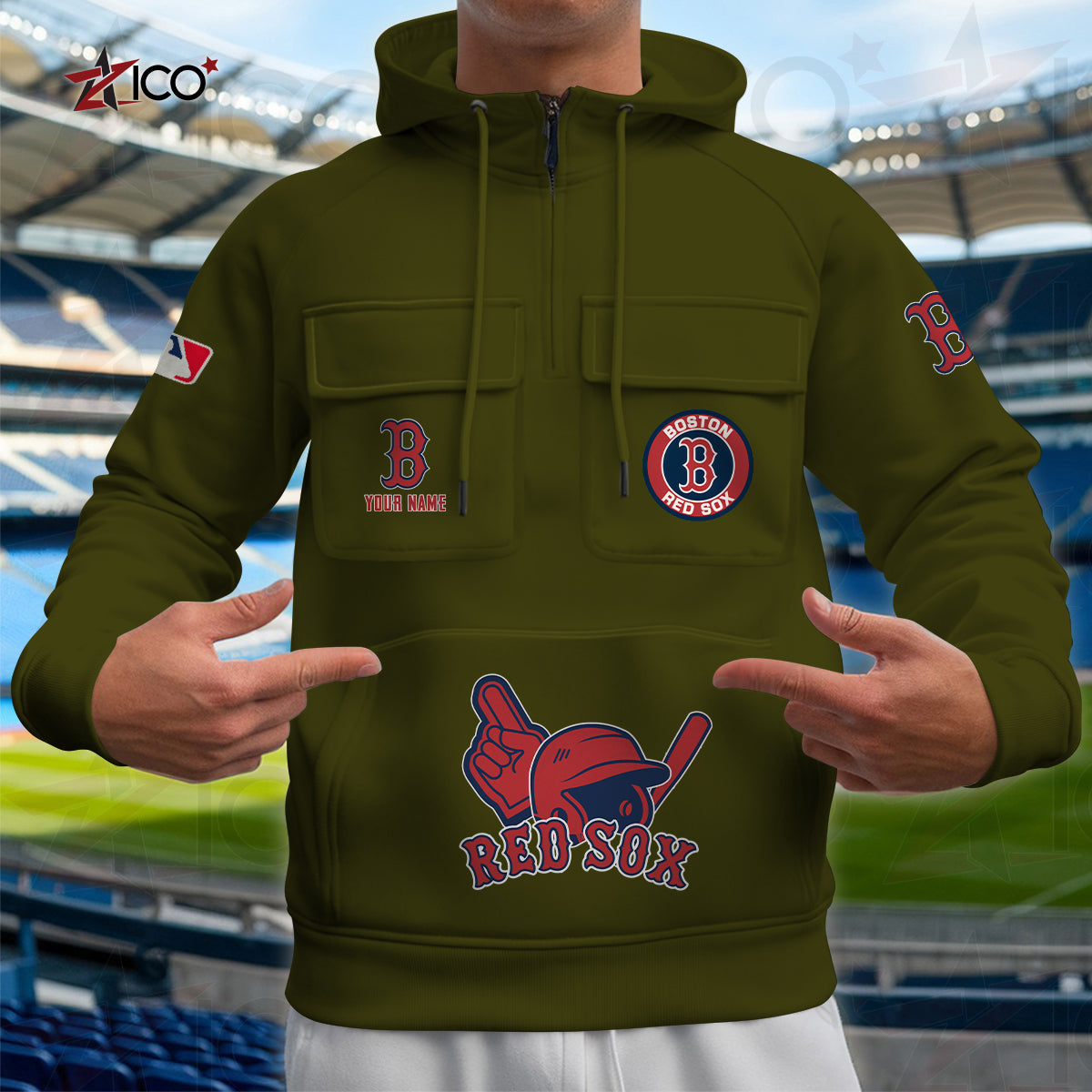 Boston Red Sox New Collection Multi-Pockets Zip Hoodie MLB AZTNMZHD000194