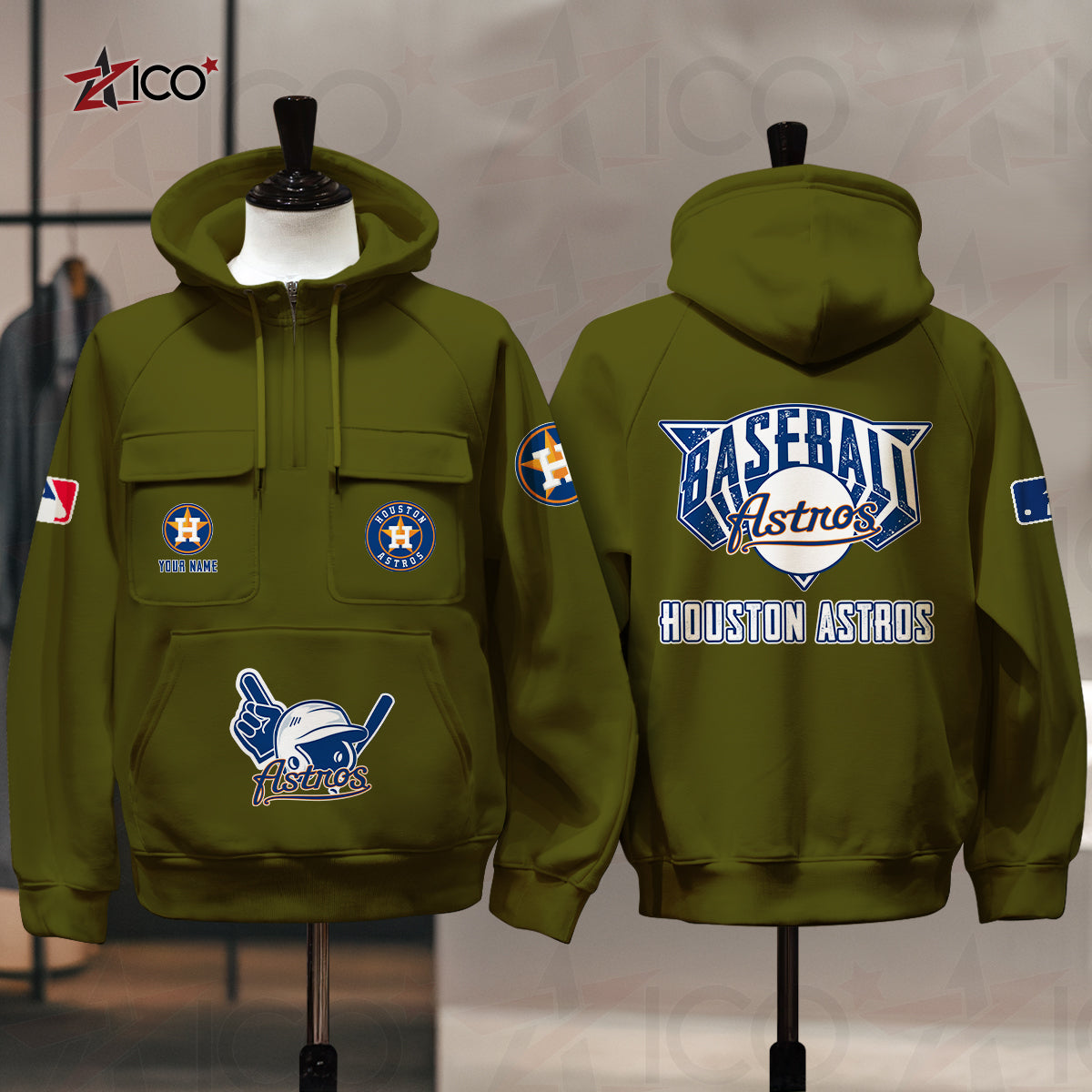 Houston Astros New Collection Multi-Pockets Zip Hoodie MLB AZTNMZHD000201