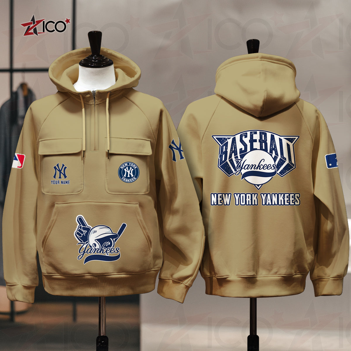 New York Yankees New Collection Multi-Pockets Zip Hoodie MLB AZTNMZHD000209