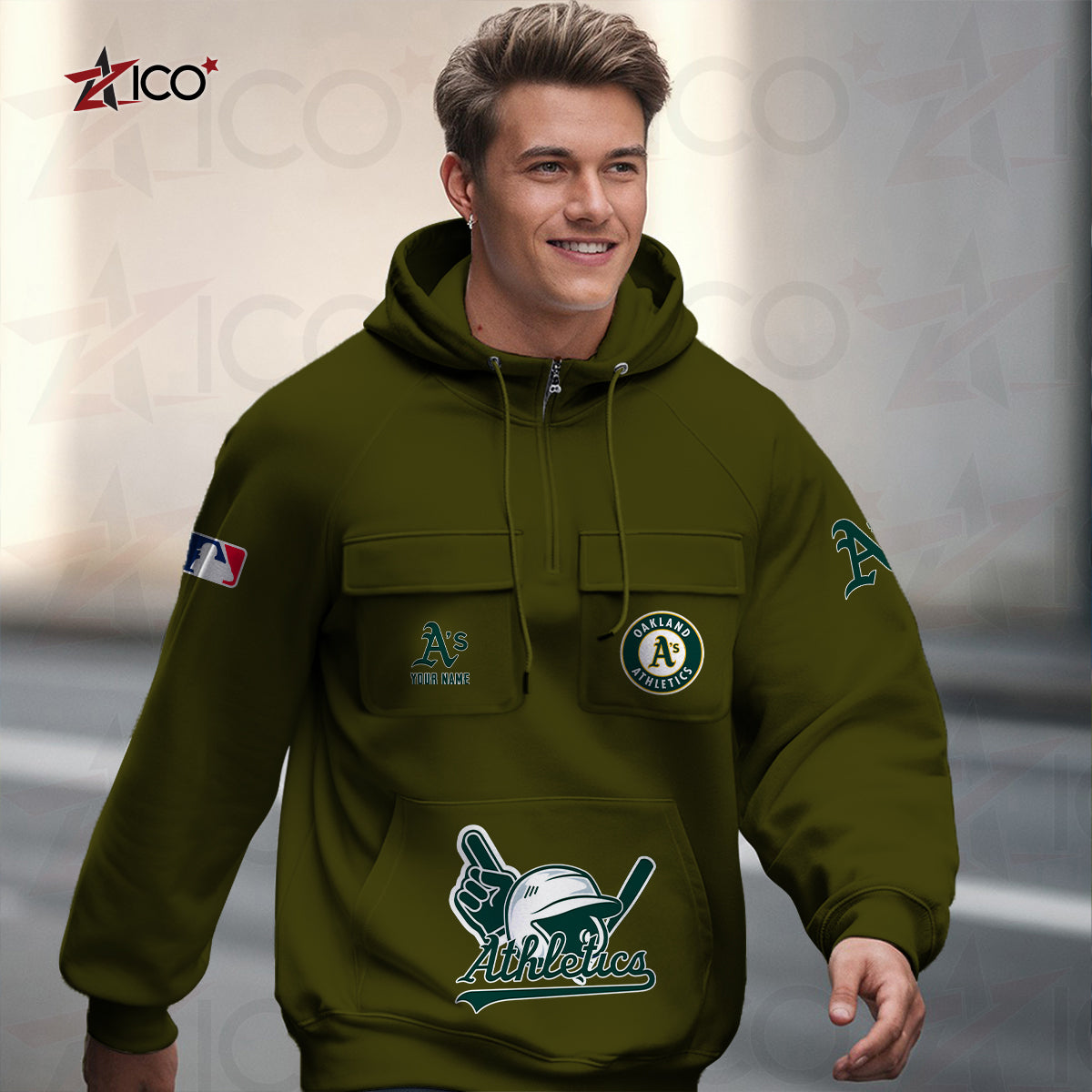 Oakland Athletics New Collection Multi-Pockets Zip Hoodie MLB AZTNMZHD000210