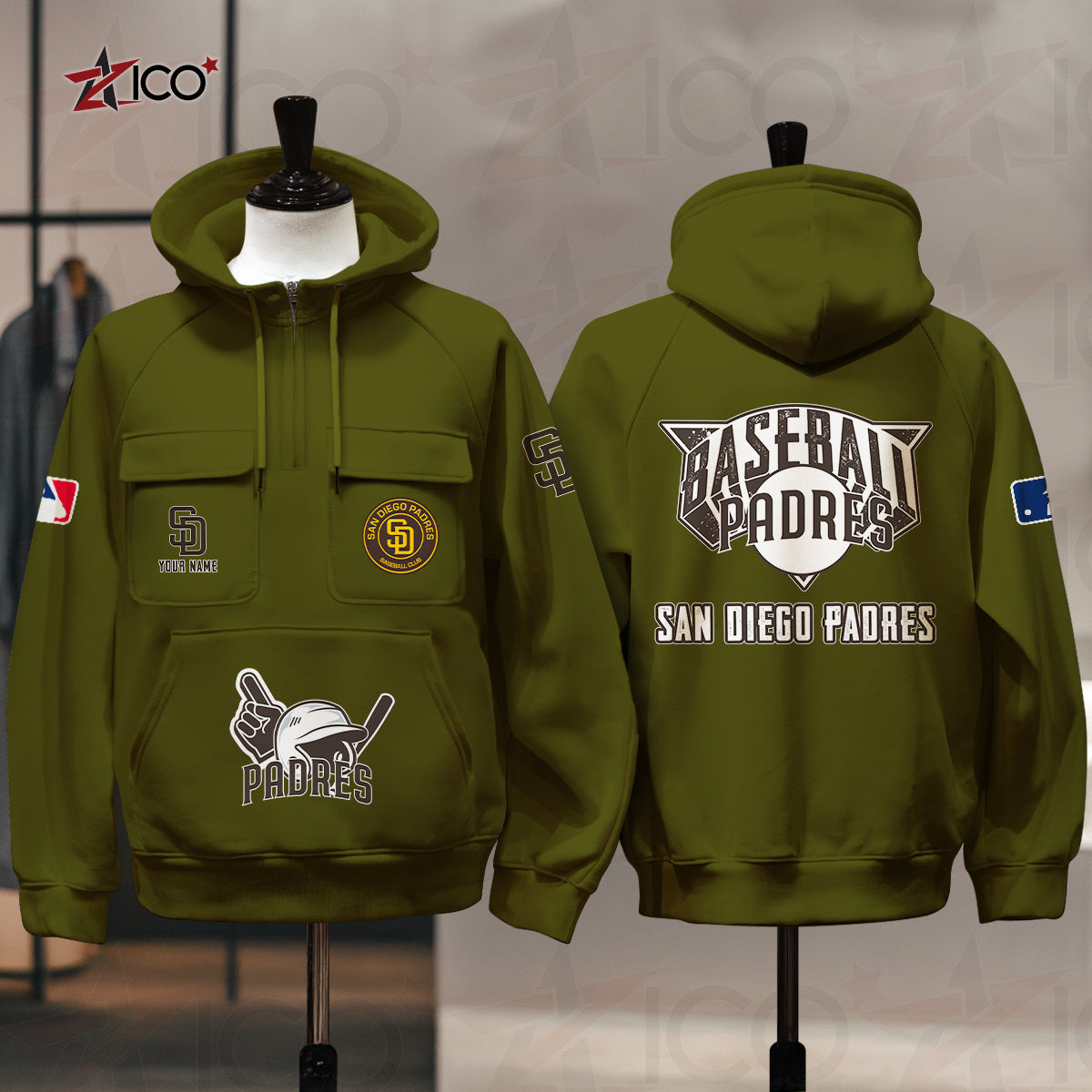 San Diego Padres New Collection Multi-Pockets Zip Hoodie MLB AZTNMZHD000213