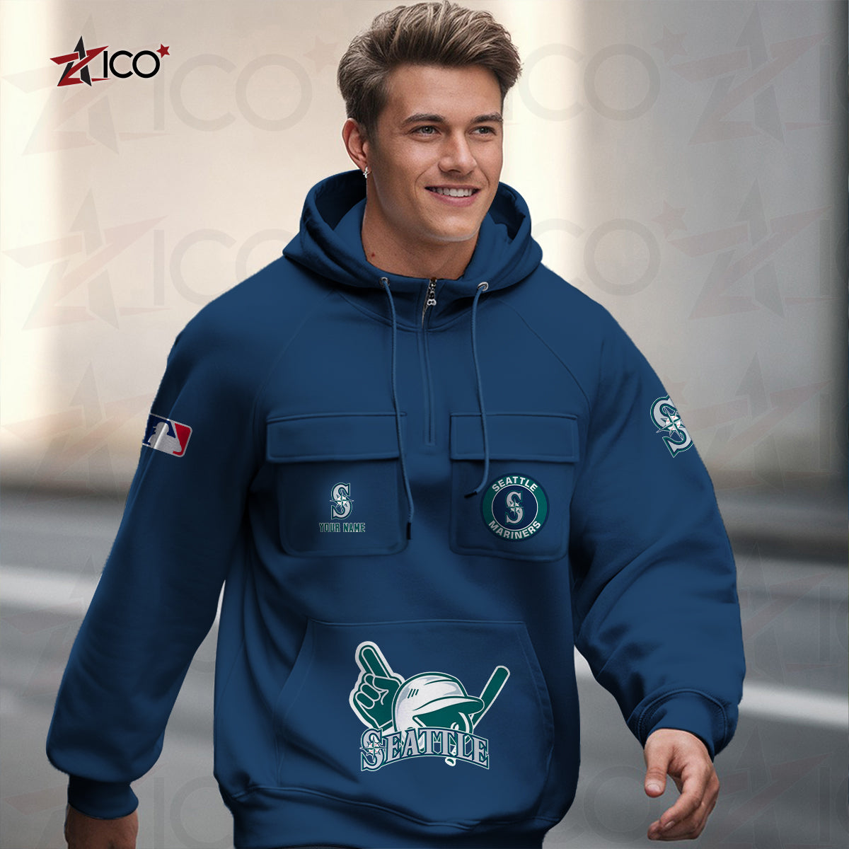 Seattle Mariners New Collection Multi-Pockets Zip Hoodie MLB AZTNMZHD000215