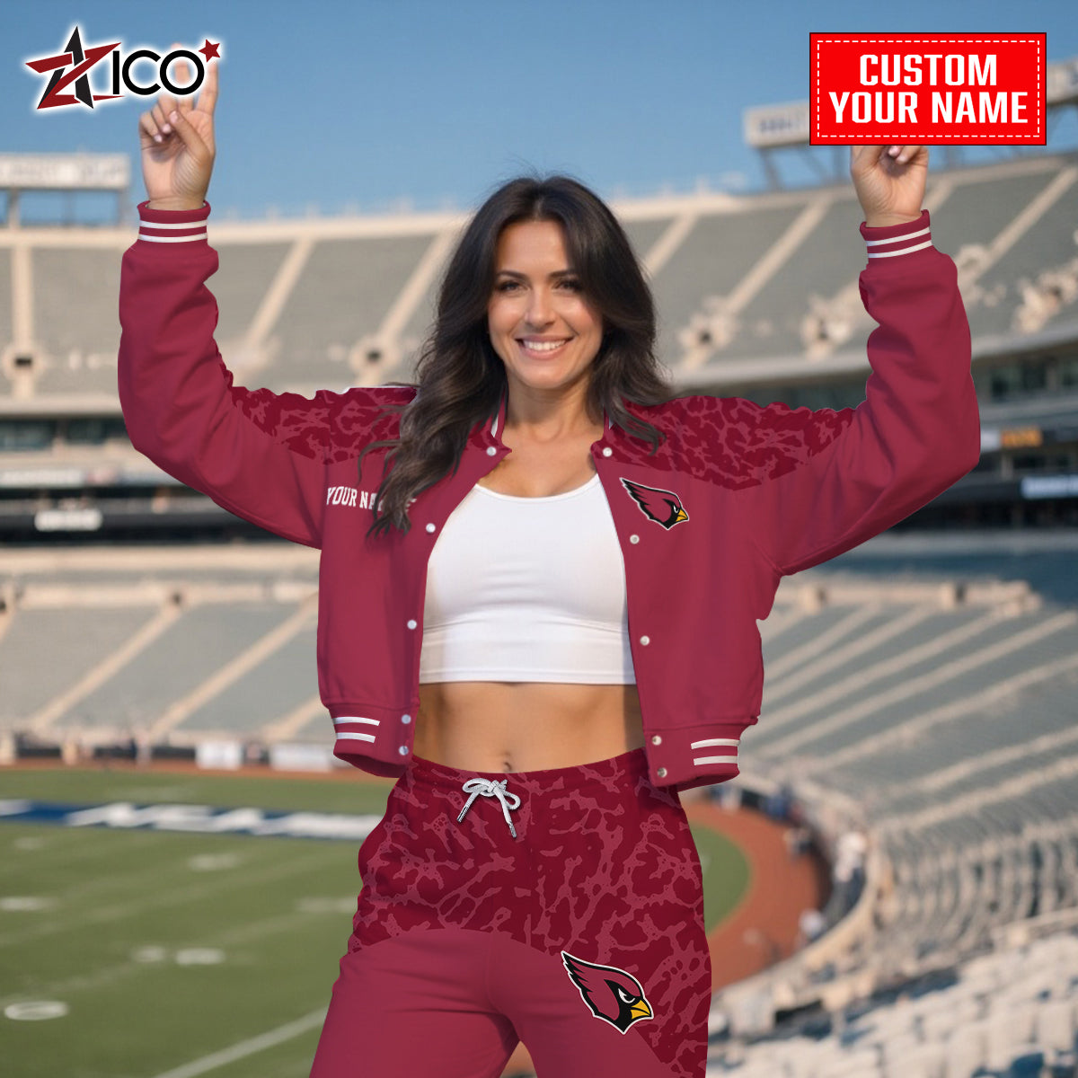 Arizona Cardinals Combo Crop Varsity Jacket And Sweatspants Limited Edition AZTNVJSP000001