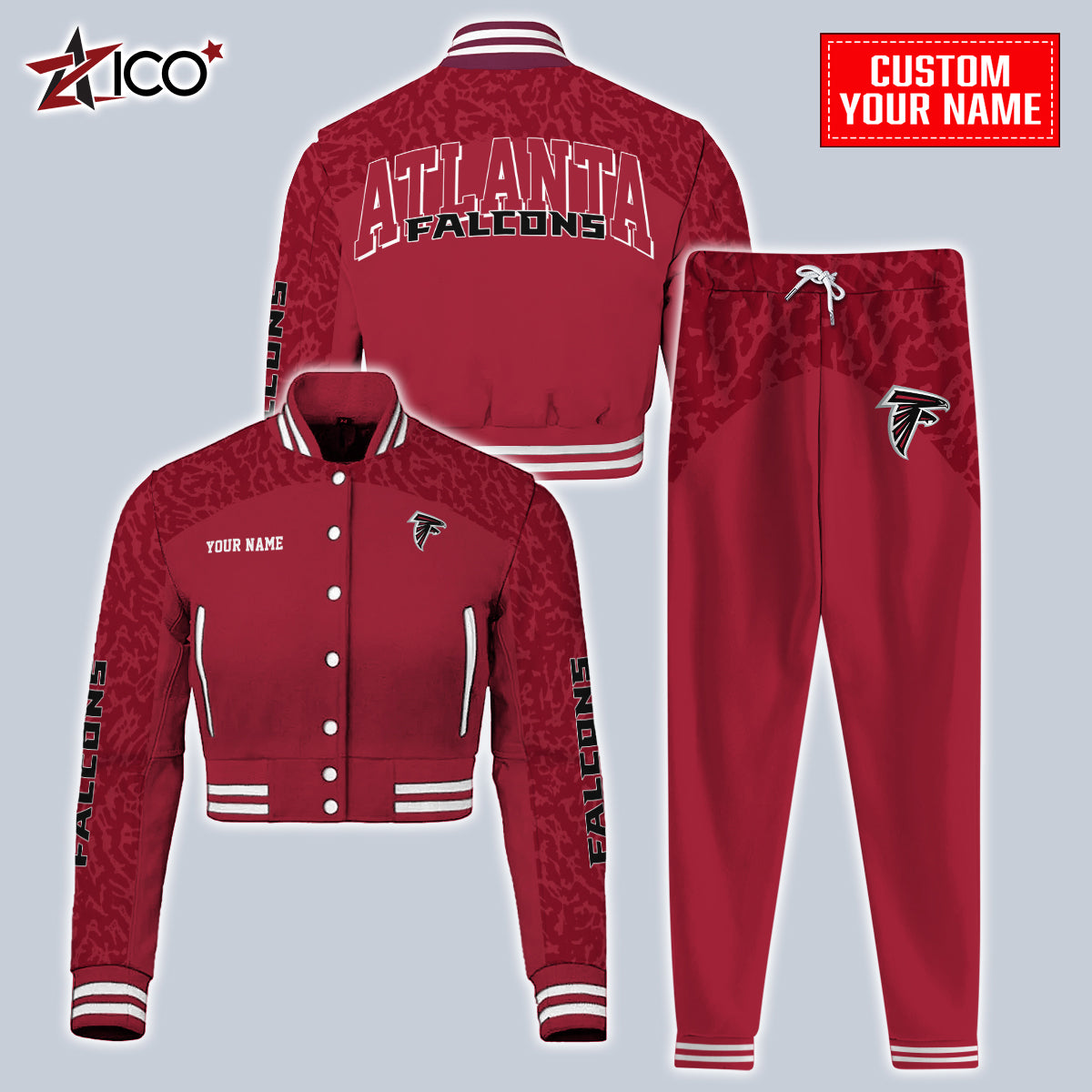 Atlanta Falcons Combo Crop Varsity Jacket And Sweatspants Limited Edition AZTNVJSP000002