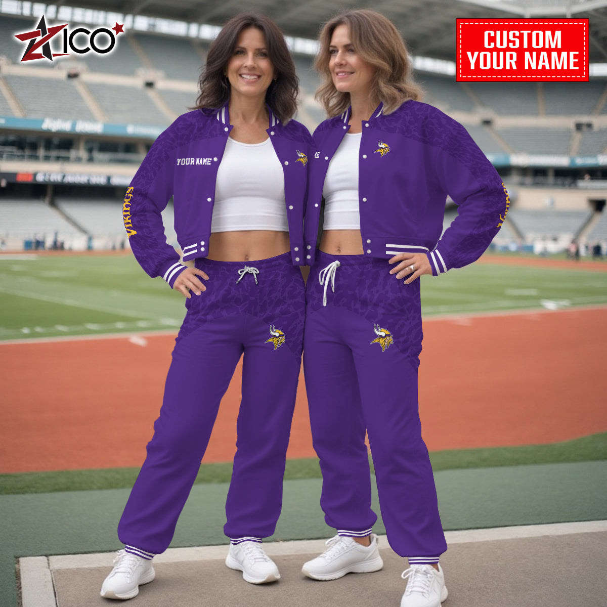Minnesota Vikings Combo Crop Varsity Jacket And Sweatspants Limited Edition AZTNVJSP000009