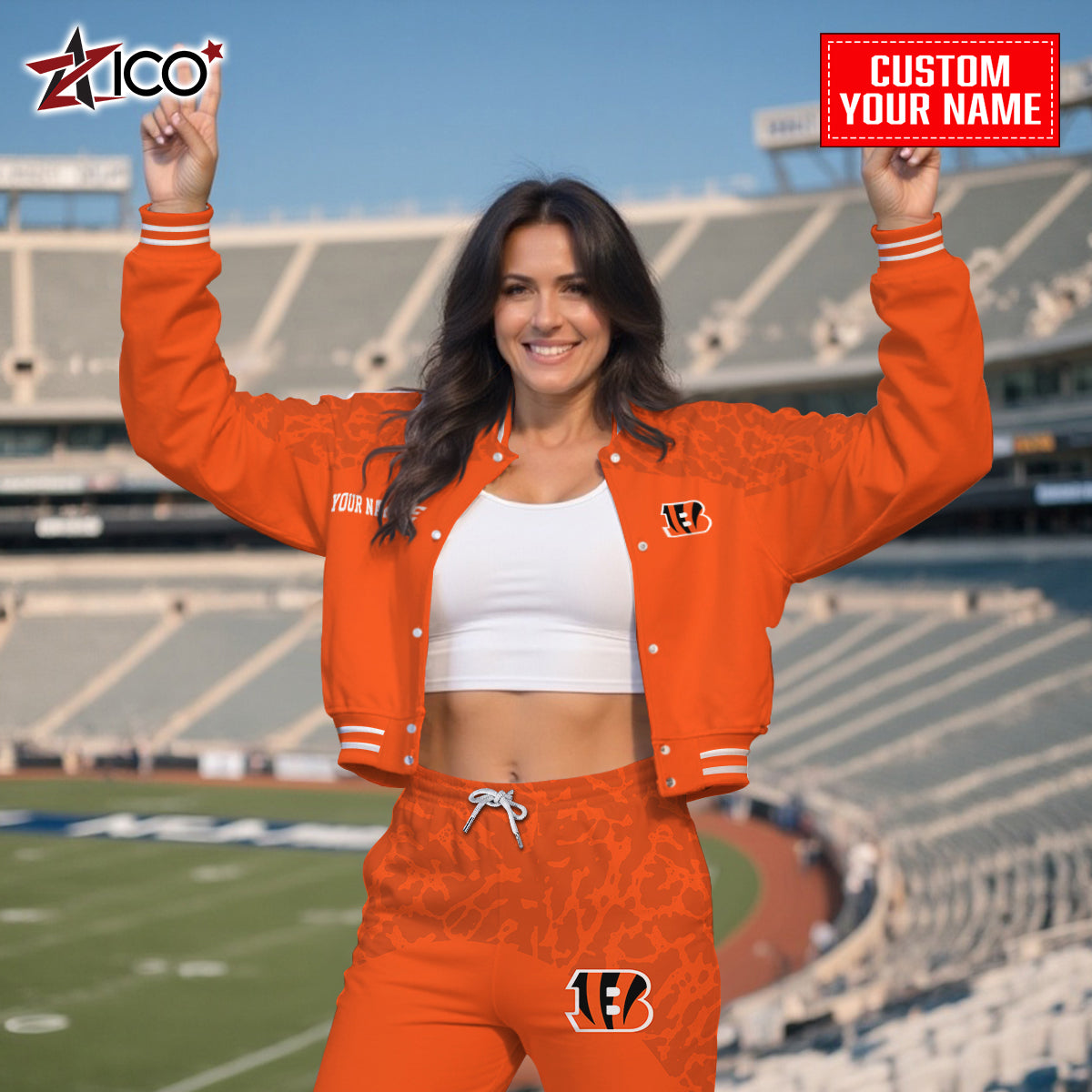 Cincinnati Bengals Combo Crop Varsity Jacket And Sweatspants Limited Edition AZTNVJSP000019