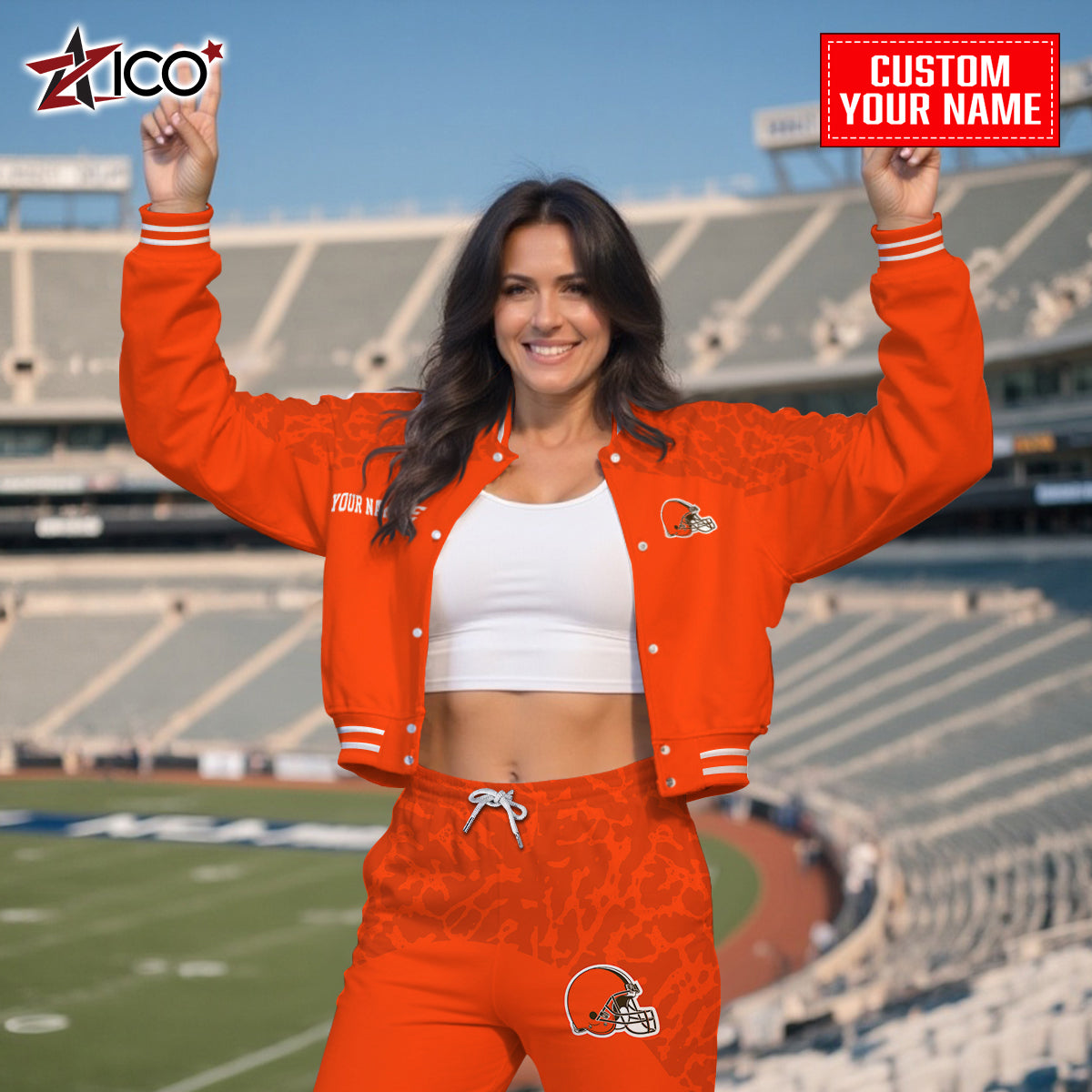 Cleveland Browns Combo Crop Varsity Jacket And Sweatspants Limited Edition AZTNVJSP000020