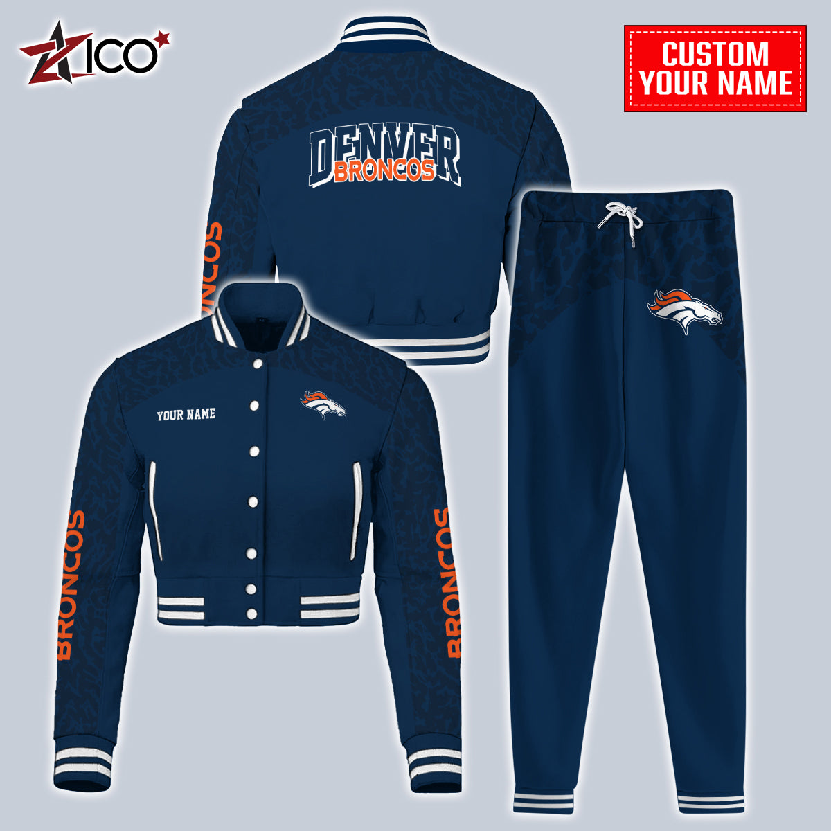 Denver Broncos Combo Crop Varsity Jacket And Sweatspants Limited Edition AZTNVJSP000021