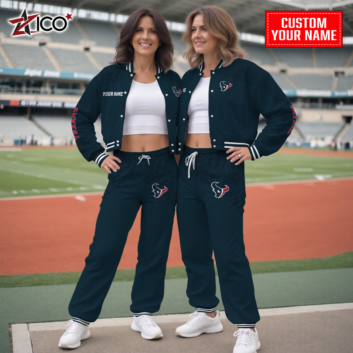 Houston Texans Combo Crop Varsity Jacket And Sweatspants Limited Edition AZTNVJSP000022