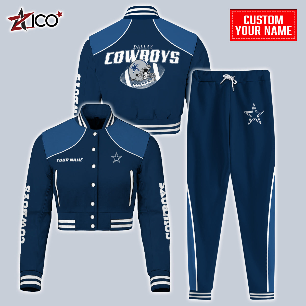 Dallas Cowboys Combo Crop Varsity Jacket And Sweatspants Limited Edition AZTNVJSP000037