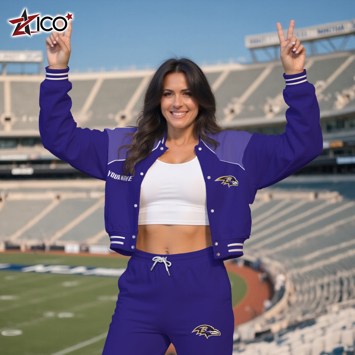 Baltimore Ravens Combo Crop Varsity Jacket And Sweatspants Limited Edition AZTNVJSP000049