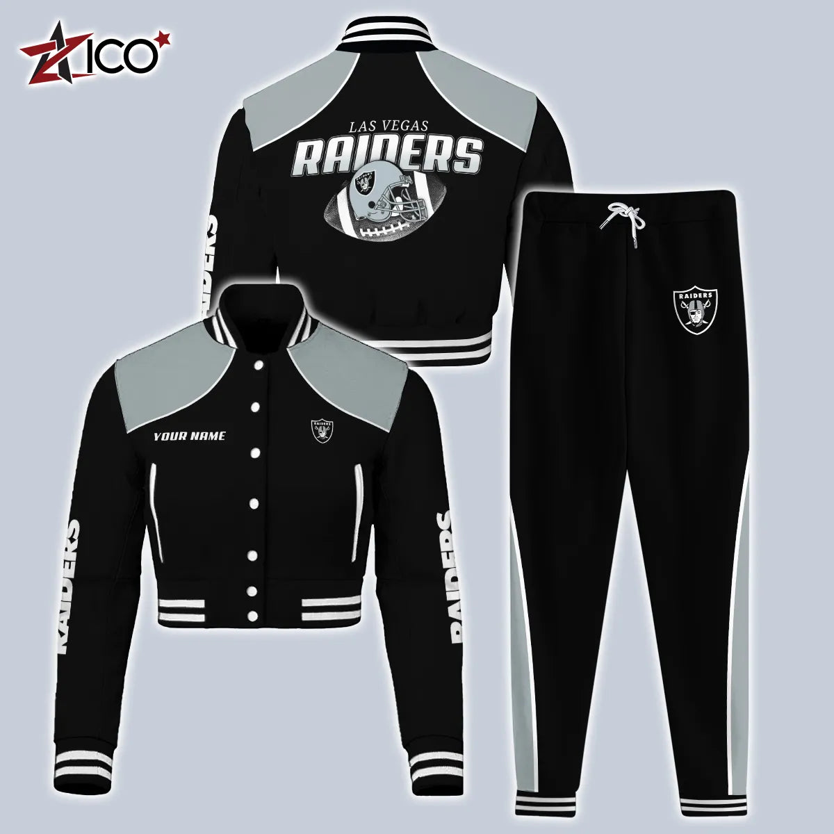 Las Vegas Raiders Combo Crop Varsity Jacket And Sweatspants Limited Edition AZTNVJSP000058