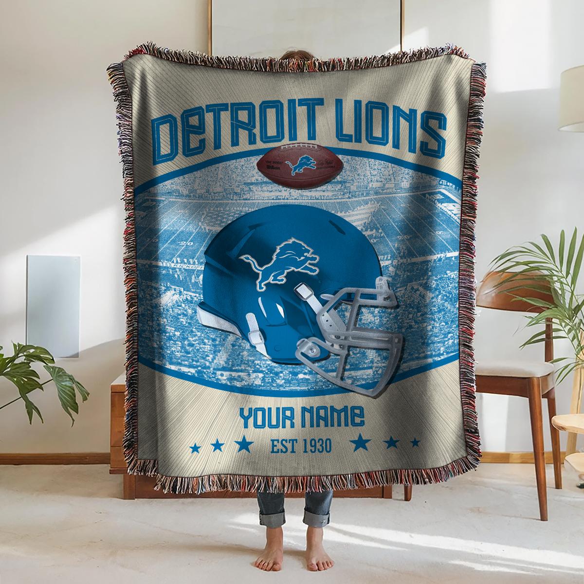 Detroit Lions Premium New Woven Throw Blanket AZTNWVB000038