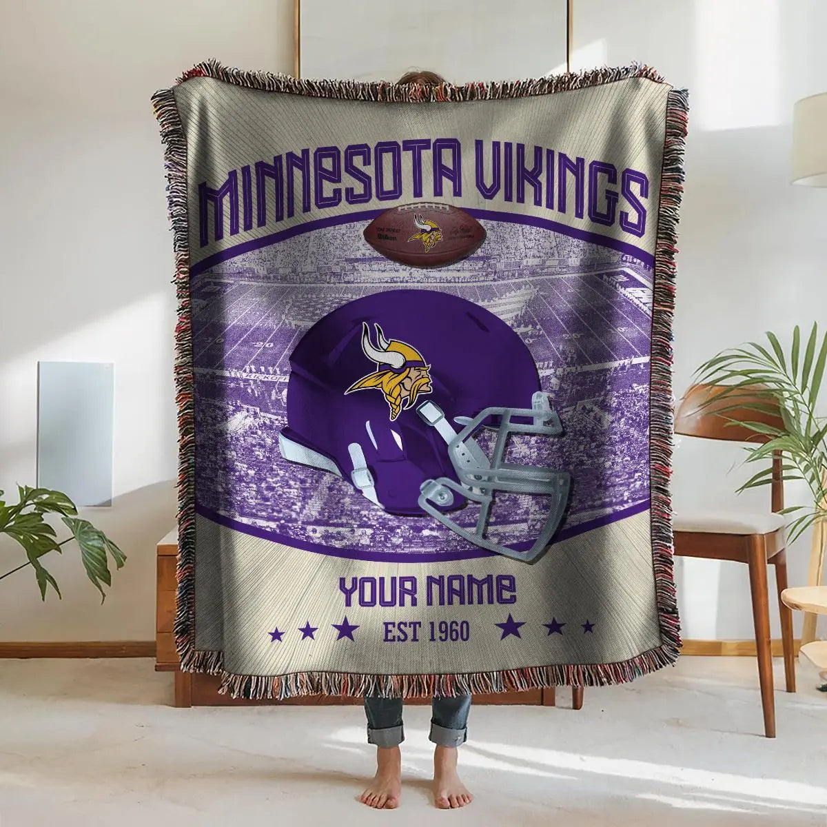 Minnesota Vikings Premium New Woven Throw Blanket AZTNWVB000041