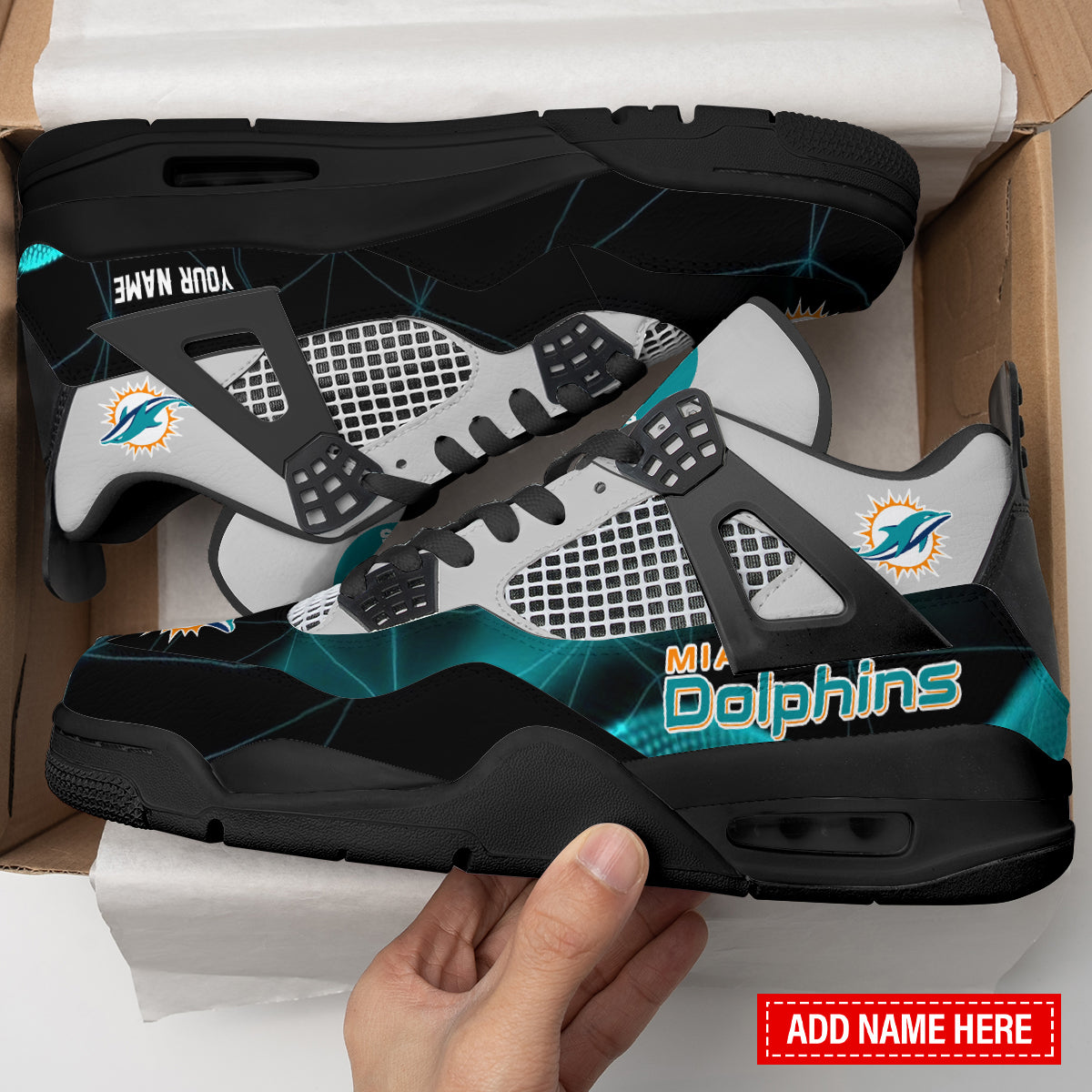 Miami Dolphins Personalized AJ4 Sneaker BG316