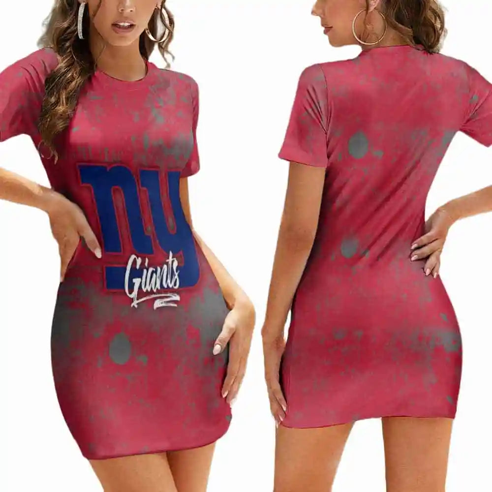 New York Giants Short Sleeve Bodycon Mini Dress BG400