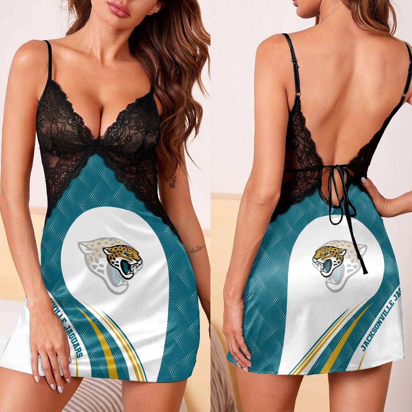 Jacksonville Jaguars Lace Back Strap Slip Dress BG13