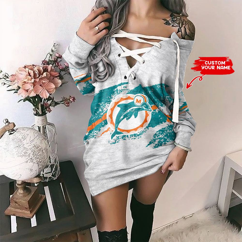 Miami Dolphins Personalized Lace-Up Sweatshirt BG24