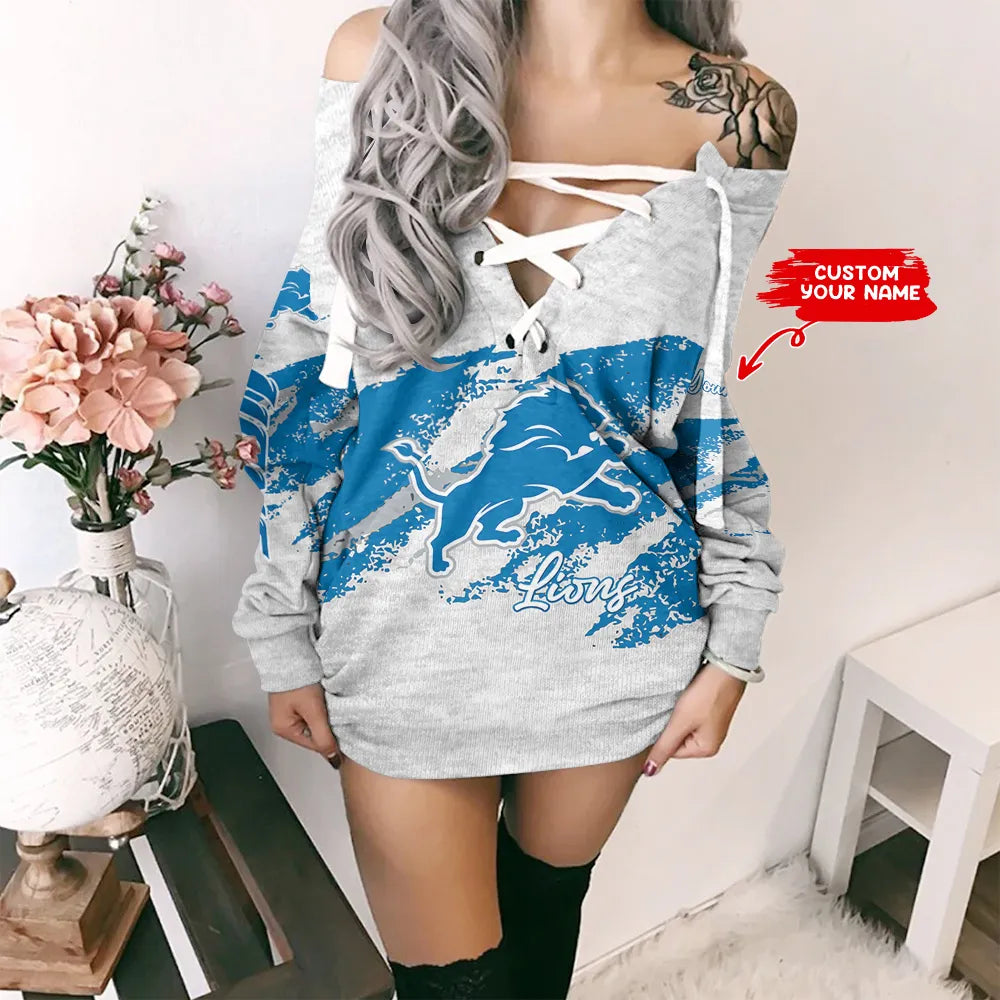 Detroit Lions Personalized Lace-Up Sweatshirt BG25
