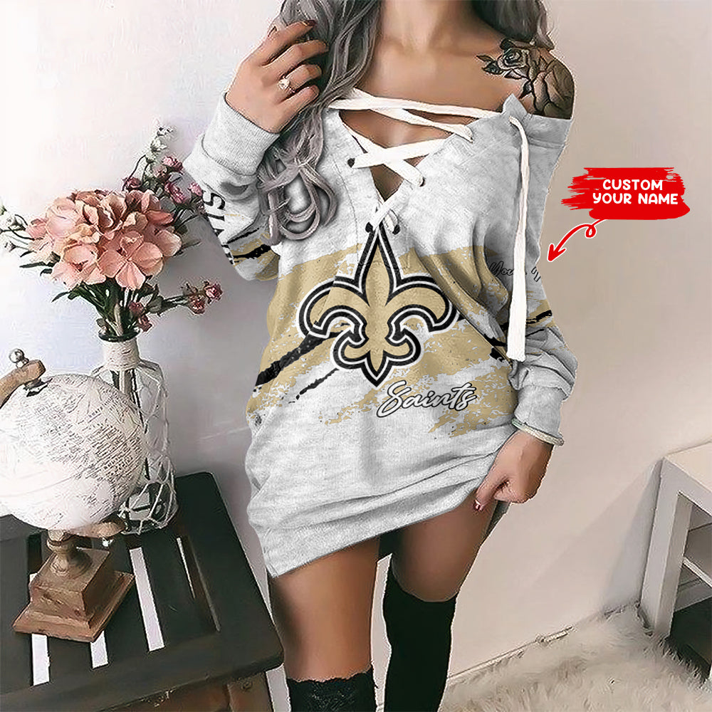 New Orleans Saints Personalized Lace-Up Sweatshirt BG26