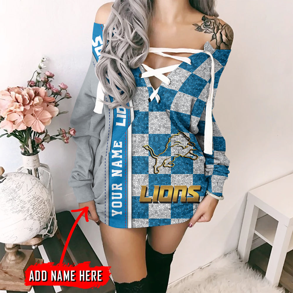 Detroit Lions Personalized Lace-Up Sweatshirt BGLU039