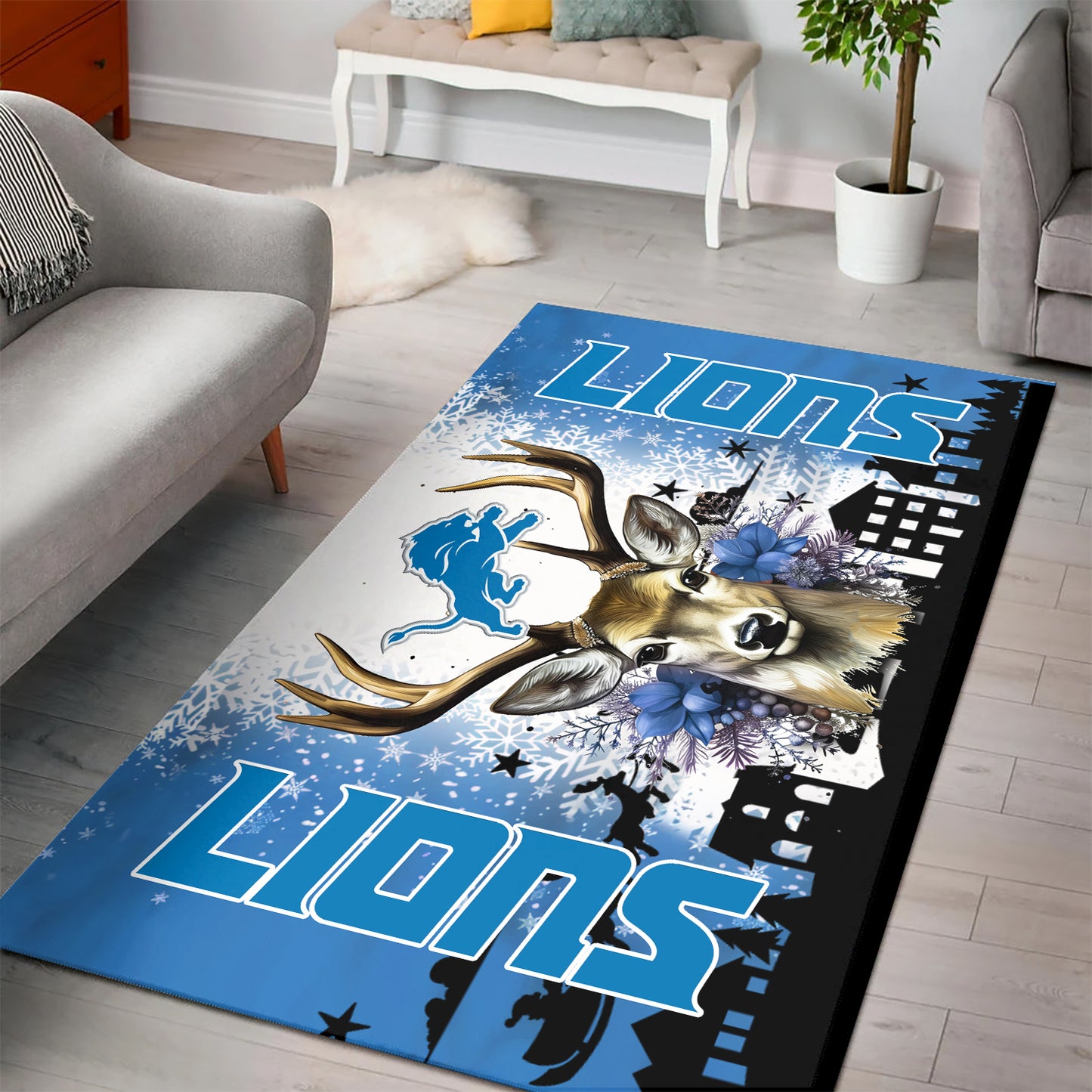 Detroit Lions Christmas Rectangle Rug BGRERUG118