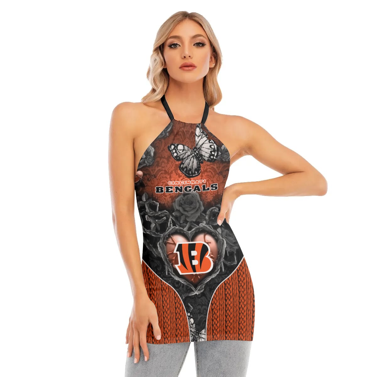 Cincinnati Bengals Women Neck Tie Back Sleeveless Halter Tops BG001
