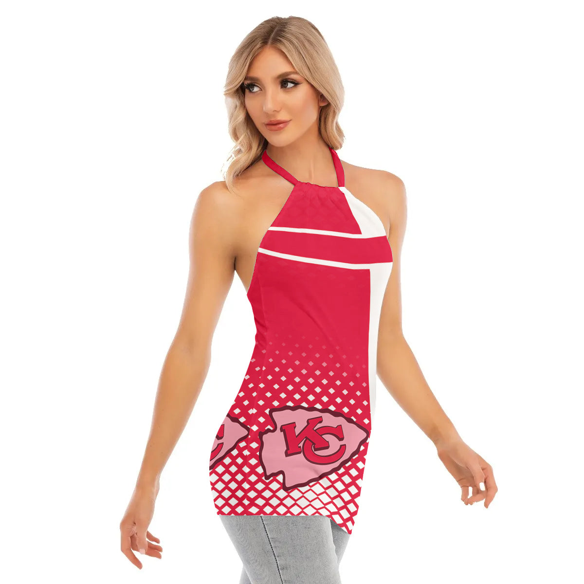 Kansas City Chiefs Personalized Women Neck Tie Back Sleeveless Halter Tops BG004