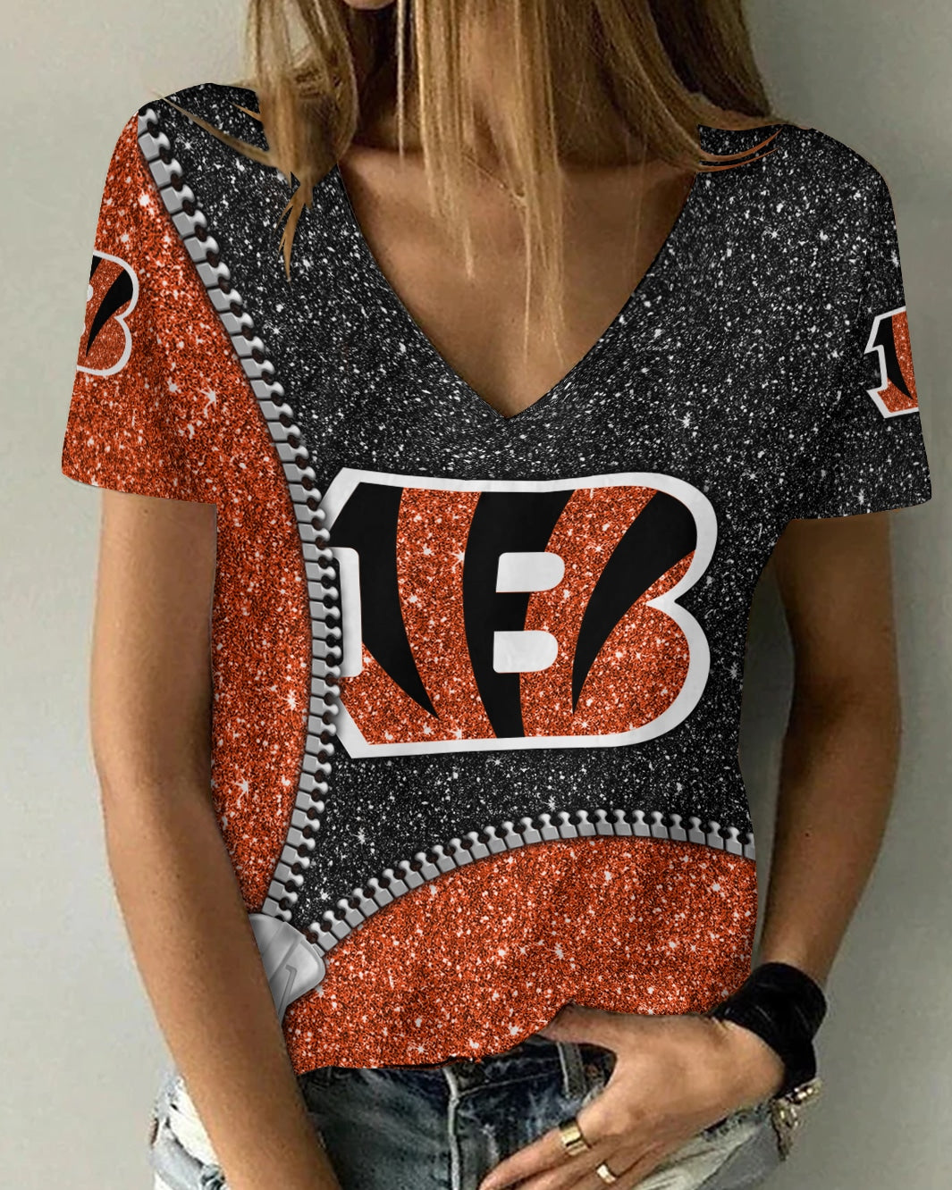 Cincinnati Bengals Personalized V-neck Women T-shirt BG669