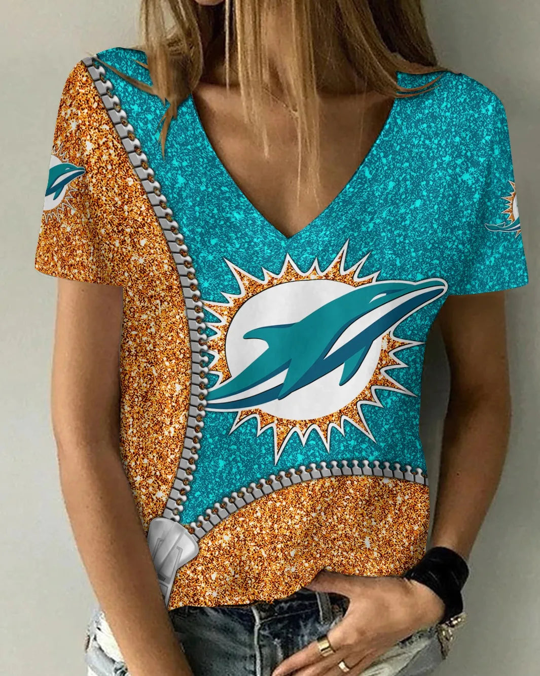 Miami Dolphins Personalized V-neck Women T-shirt BG680