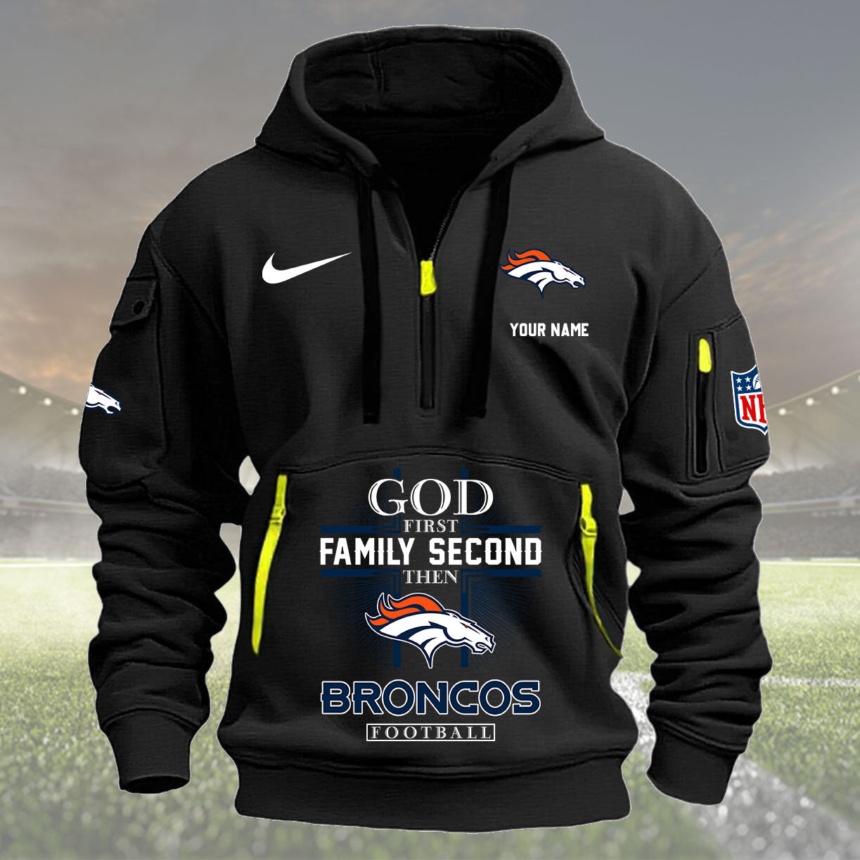 Denver Broncos Personalized Quarter Zip Hoodie New Collection AZBTQZH000250