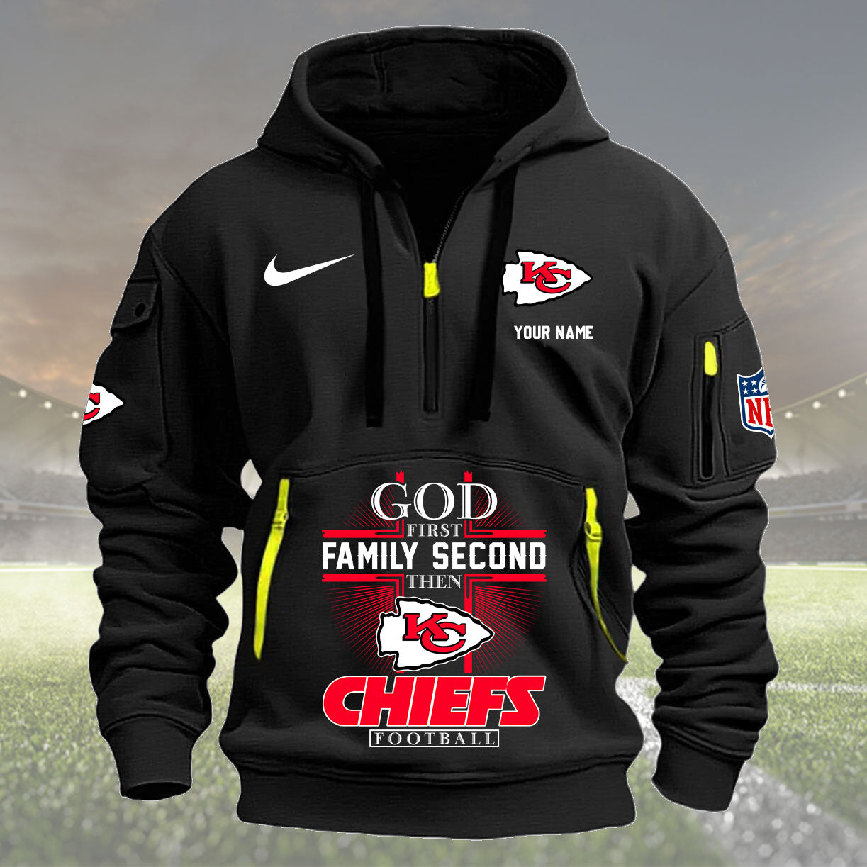 Kansas City Chiefs Personalized Quarter Zip Hoodie New Collection AZBTQZH000256
