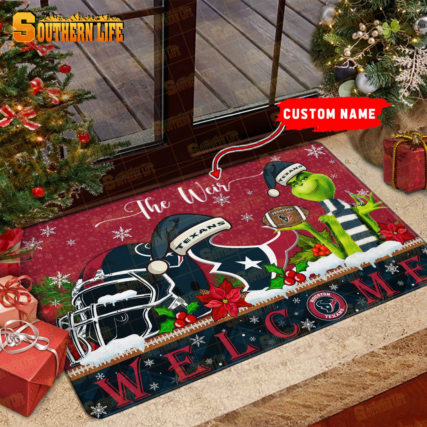 Houston Texans Christmas Personalized Doormat BGDMM550